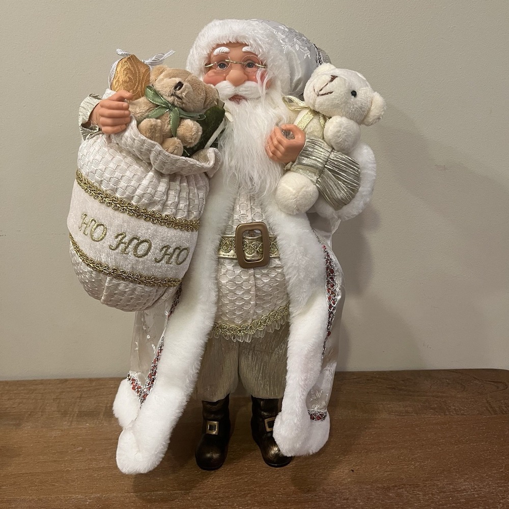 VTG Windy Hill Collection Santa Figurine 16" White Gold‎ Christmas Holiday Decor